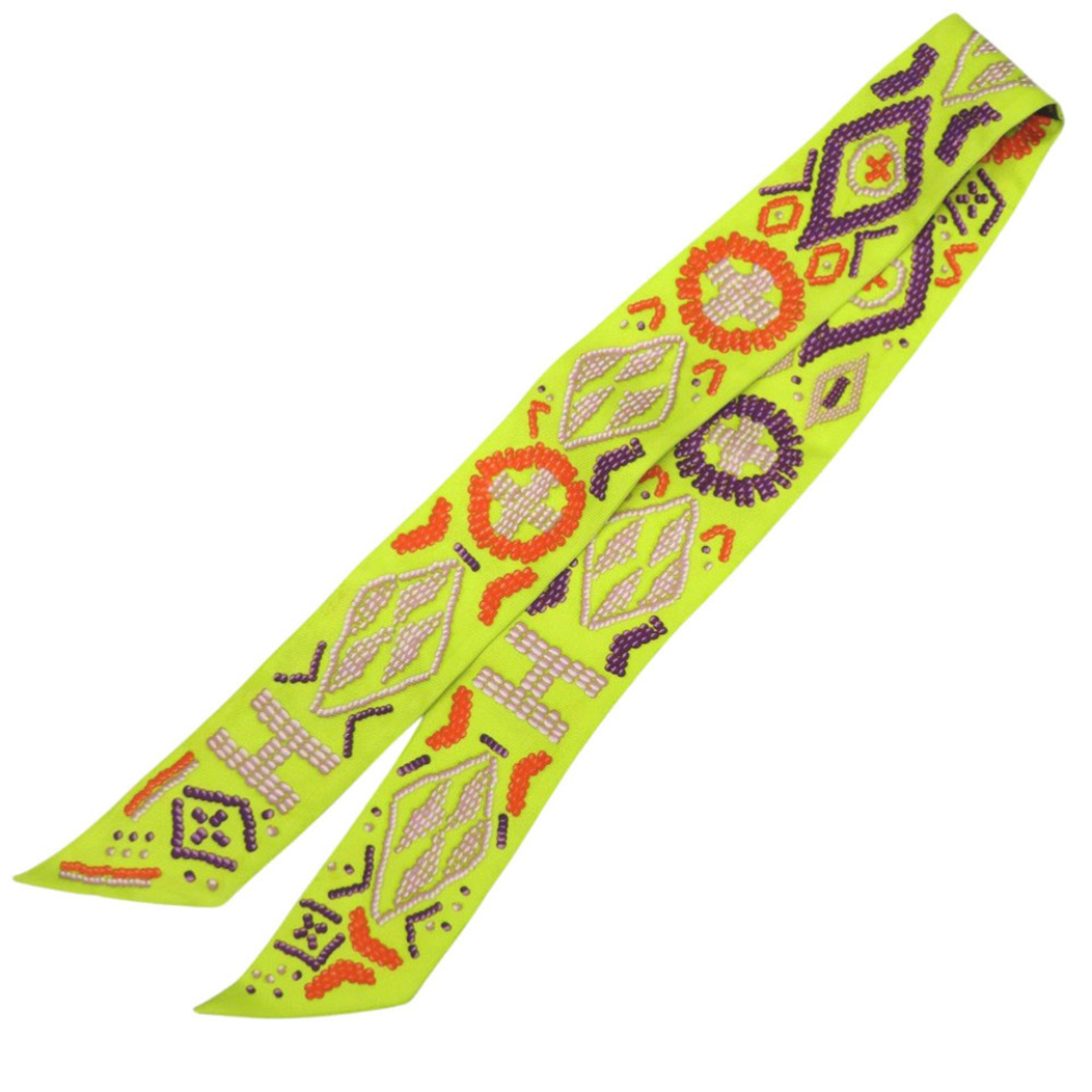 Hermes Herms Twilly Kelly En Perle H Logo Silk Scarf Muffler In Yellow, Purp...